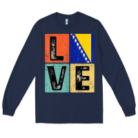 Navy vintage retro i love bosnia flag for bosnian pride gift t shirt Long Sleeve Tee - linhVisuals