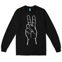 Black peace sign two fingers hand gesture symbol illustration t shirt Long Sleeve Tee - linhVisuals