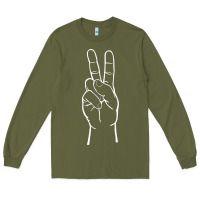 Army Green peace sign two fingers hand gesture symbol illustration t shirt Long Sleeve Tee - linhVisuals
