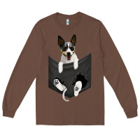 Chestnut rat terrier dog in pocket, rattie puppy, ratting terrier t shirt Long Sleeve Tee - linhVisuals