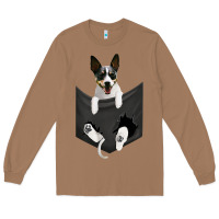 Toasted Coconut rat terrier dog in pocket, rattie puppy, ratting terrier t shirt Long Sleeve Tee - linhVisuals