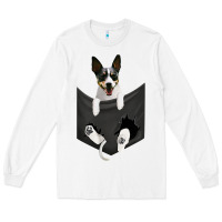 White rat terrier dog in pocket, rattie puppy, ratting terrier t shirt Long Sleeve Tee - linhVisuals