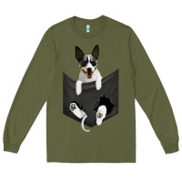 Army Green rat terrier dog in pocket, rattie puppy, ratting terrier t shirt Long Sleeve Tee - linhVisuals