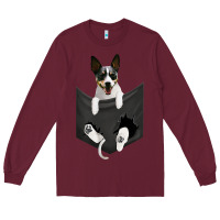 Burgundy rat terrier dog in pocket, rattie puppy, ratting terrier t shirt Long Sleeve Tee - linhVisuals