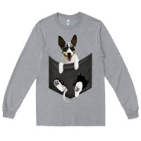 Heather Grey rat terrier dog in pocket, rattie puppy, ratting terrier t shirt Long Sleeve Tee - linhVisuals