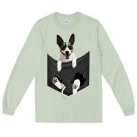 Matcha rat terrier dog in pocket, rattie puppy, ratting terrier t shirt Long Sleeve Tee - linhVisuals