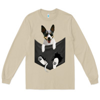 Mushroom rat terrier dog in pocket, rattie puppy, ratting terrier t shirt Long Sleeve Tee - linhVisuals