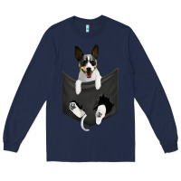 Navy rat terrier dog in pocket, rattie puppy, ratting terrier t shirt Long Sleeve Tee - linhVisuals