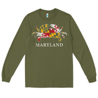 Army Green retro maryland crab state flag vintage travel tank top Long Sleeve Tee - linhVisuals