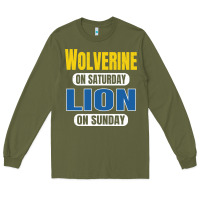 Army Green wolverine on saturday lion on sunday fans detroit vintage pullover hoo Long Sleeve Tee - linhVisuals