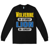 Black wolverine on saturday lion on sunday fans detroit vintage pullover hoo Long Sleeve Tee - linhVisuals