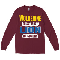 Burgundy wolverine on saturday lion on sunday fans detroit vintage pullover hoo Long Sleeve Tee - linhVisuals