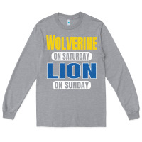 Heather Grey wolverine on saturday lion on sunday fans detroit vintage pullover hoo Long Sleeve Tee - linhVisuals