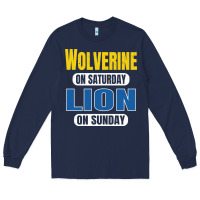 Navy wolverine on saturday lion on sunday fans detroit vintage pullover hoo Long Sleeve Tee - linhVisuals