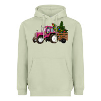 Matcha Pink Christmas Farm Tractor Heavyweight Hoodie - RanaPortraitStore