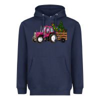 Navy Pink Christmas Farm Tractor Heavyweight Hoodie - RanaPortraitStore