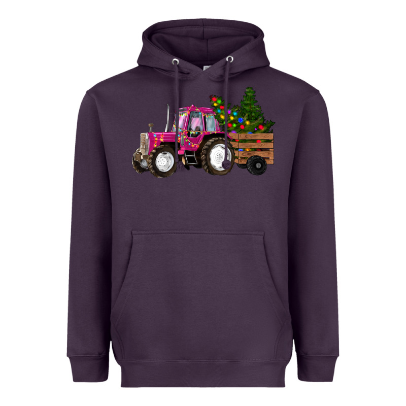 Pink Christmas Farm Tractor Heavyweight Hoodie by RanaPortraitStore | Teevron