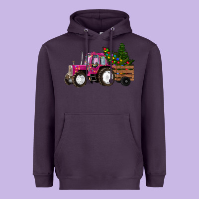 Pink Christmas Farm Tractor Heavyweight Hoodie Designed By Ranaportraitstore