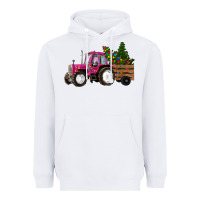 White Pink Christmas Farm Tractor Heavyweight Hoodie - RanaPortraitStore