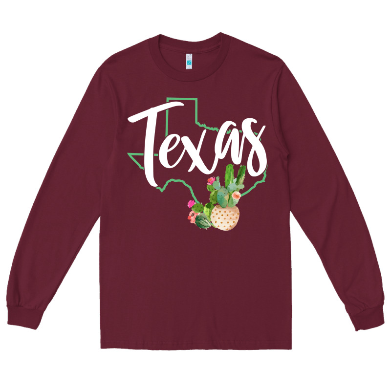 Texas State Map Pride Cactus Vintage Texas Sweatshirt Long Sleeve Tee by linhVisuals | Teevron