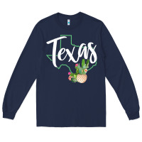 Navy texas state map pride cactus vintage texas sweatshirt Long Sleeve Tee - linhVisuals