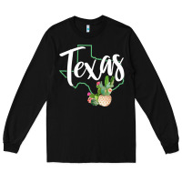 Black texas state map pride cactus vintage texas sweatshirt Long Sleeve Tee - linhVisuals