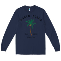 Navy womens marco island florida colorful palm tree retro novelty art v nec Long Sleeve Tee - linhVisuals