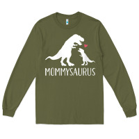 Army Green womens mommysaurus mom and baby dinosaur v neck t shirt Long Sleeve Tee - linhVisuals