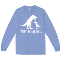 Colony Blue womens mommysaurus mom and baby dinosaur v neck t shirt Long Sleeve Tee - linhVisuals