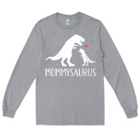 Heather Grey womens mommysaurus mom and baby dinosaur v neck t shirt Long Sleeve Tee - linhVisuals