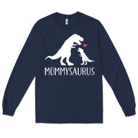 Navy womens mommysaurus mom and baby dinosaur v neck t shirt Long Sleeve Tee - linhVisuals