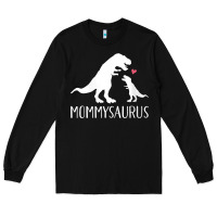 Black womens mommysaurus mom and baby dinosaur v neck t shirt Long Sleeve Tee - linhVisuals