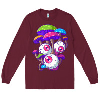 Burgundy psychedelic mushroom hippie magic fungus shrooms trance rave t shirt Long Sleeve Tee - linhVisuals