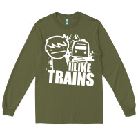 Army Green i like trains Long Sleeve Tee - linhVisuals