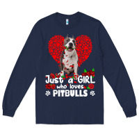 Navy pitbull lover dog roses funny just a girl who loves pitbull 213 pitbul Long Sleeve Tee - linhVisuals