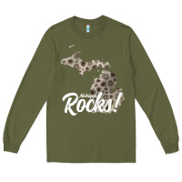 Army Green great lakes shaped men women petoskey stone michigan rocks pullover ho Long Sleeve Tee - linhVisuals