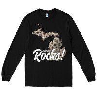 Black great lakes shaped men women petoskey stone michigan rocks pullover ho Long Sleeve Tee - linhVisuals