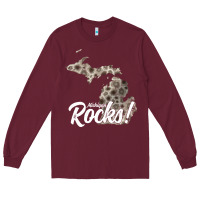 Burgundy great lakes shaped men women petoskey stone michigan rocks pullover ho Long Sleeve Tee - linhVisuals