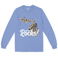 Colony Blue great lakes shaped men women petoskey stone michigan rocks pullover ho Long Sleeve Tee - linhVisuals