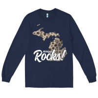 Navy great lakes shaped men women petoskey stone michigan rocks pullover ho Long Sleeve Tee - linhVisuals