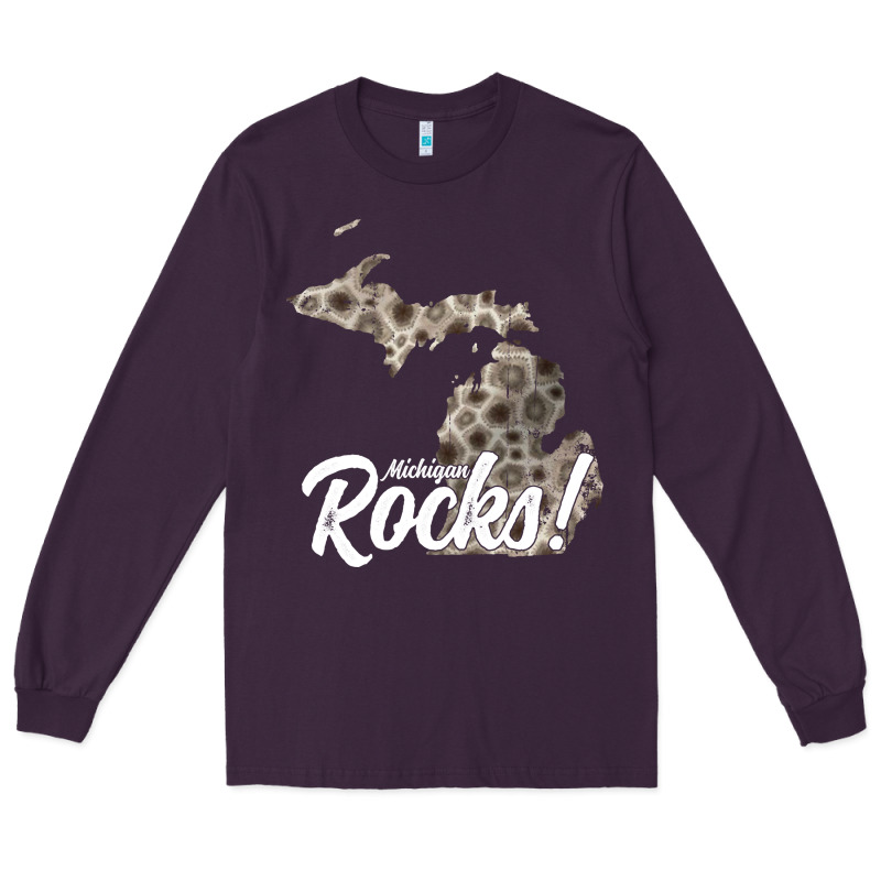 Great Lakes Shaped Men Women Petoskey Stone Michigan Rocks Pullover Ho Long Sleeve Tee by linhVisuals | Teevron