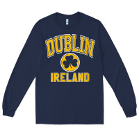 Navy womens dublin ireland varsity style shamrock green with amber print v Long Sleeve Tee - linhVisuals