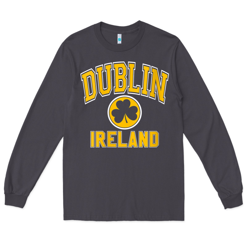 Womens Dublin Ireland Varsity Style Shamrock Green With Amber Print V Long Sleeve Tee by linhVisuals | Teevron