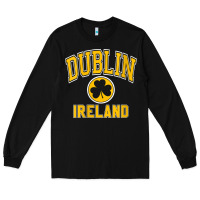 Black womens dublin ireland varsity style shamrock green with amber print v Long Sleeve Tee - linhVisuals