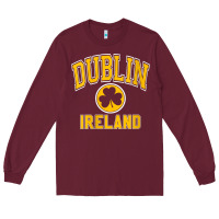 Burgundy womens dublin ireland varsity style shamrock green with amber print v Long Sleeve Tee - linhVisuals