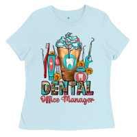 Baby Blue dental office manager cold drink frappe Ladies Tee - FaDigitalArtStudio