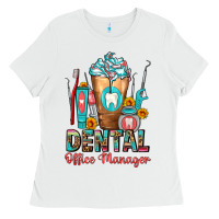 White dental office manager cold drink frappe Ladies Tee - FaDigitalArtStudio