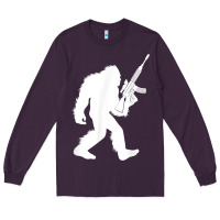 Plum bigfoot with rifle sasquatch 2nd amendment gun t shirt Long Sleeve Tee - linhVisuals