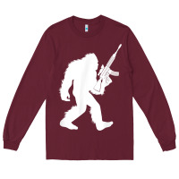 Burgundy bigfoot with rifle sasquatch 2nd amendment gun t shirt Long Sleeve Tee - linhVisuals