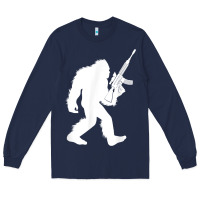Navy bigfoot with rifle sasquatch 2nd amendment gun t shirt Long Sleeve Tee - linhVisuals